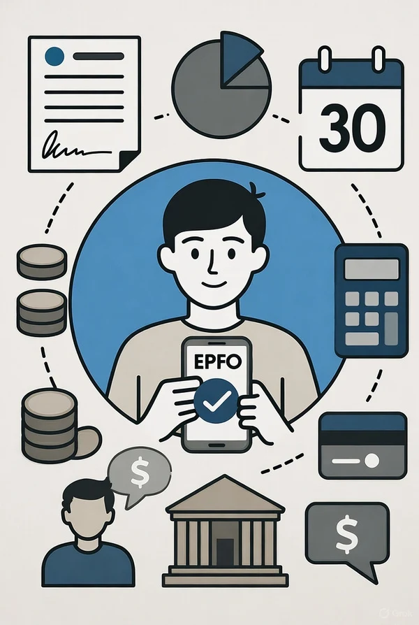 Illustration showing EPFO withdrawal process and new digital features 2025