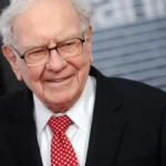 Portrait of Warren Buffett with a quote about long-term investing and patience.